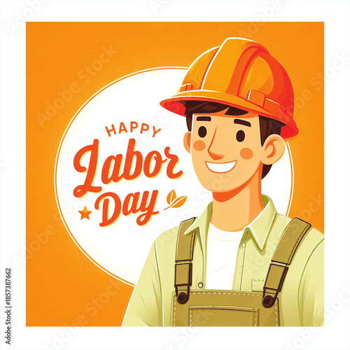Happy Labor Day Greeting with Smiling Worker
