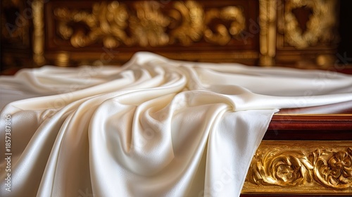 Cream Silk Fabric Drape Display On Wooden Table