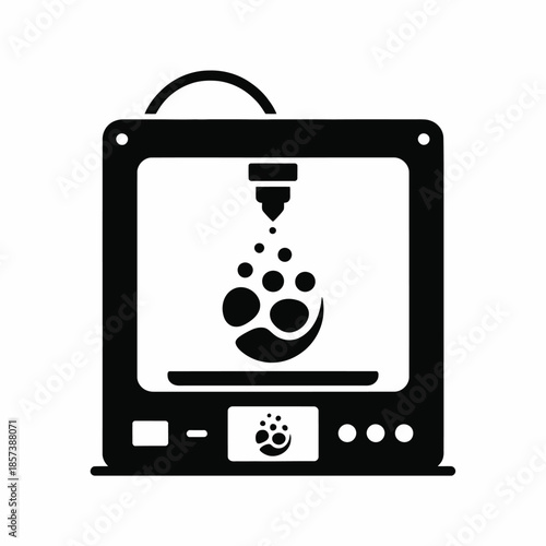 Minimalist black and white icon of a 3d printer