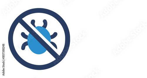 Blue bug icon with prohibition sign on white background insect symbol 1