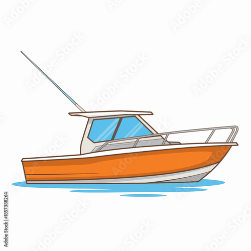 A sleek orange motorboat gently floats on calm blue waters, capturing the essence of leisure, adventure, and the joy of being out on the open sea.