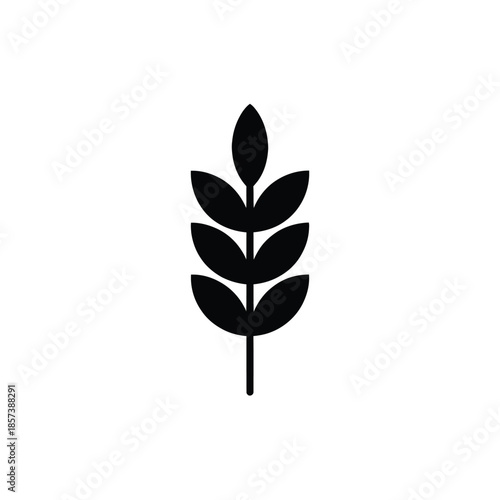 Minimalist black wheat stalk icon for agriculture and food design
