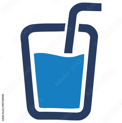 Blue glass with liquid and straw simple icon drink