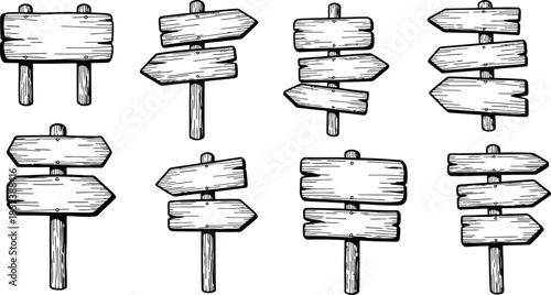 Hand Drawn Road Sign Doodle Wooden Signpost Sketch