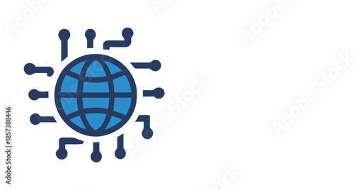 Blue globe with connected nodes graphic on white background world network