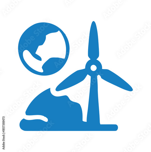 Blue globe and wind turbine icon on white background earth planet
