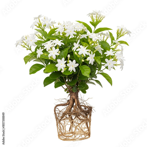 Mature star jasmine plant with roots and small fragrant flowers