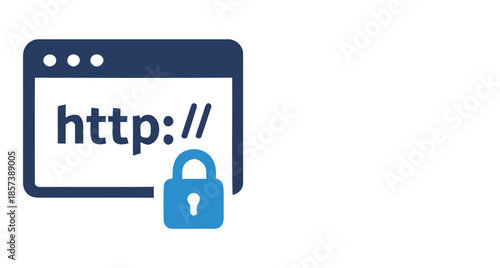 Dark blue browser window with http text and blue padlock icon vector
