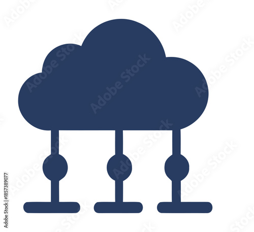 Dark blue cloud icon with three connecting lines and circles technology data