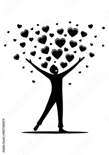 Silhouette of Person Celebrating with Hearts
