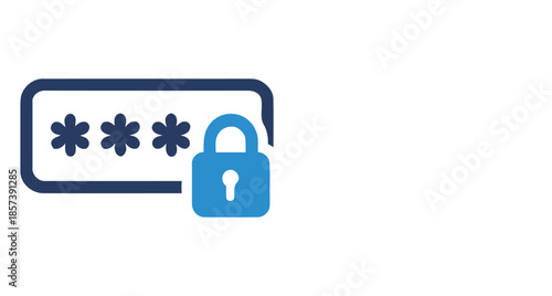 Dark blue password field with asterisks and blue padlock icon security access