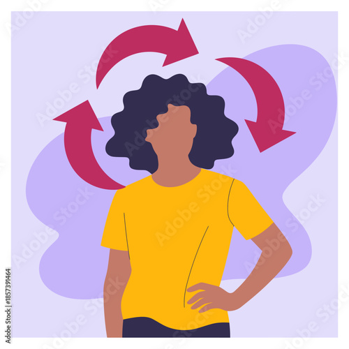 This artistic portrayal of a person featuring dynamic shapes and colors conveys themes of creativity, self-expression, and modern living amid an engaging background.