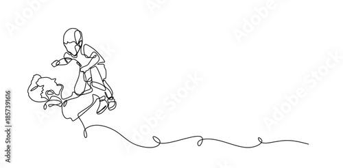 Continuous line drawing vector illustration of father and son, minimalist art design concept, family love, vector illustration.