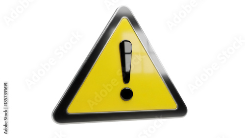 Yellow warning sign with exclamation mark isolated PNG, attention symbol on transparent background for safety and caution messages