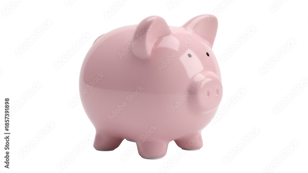 Fototapeta premium Pink piggy bank isolated PNG on transparent background, savings and investment concept for financial planning and money management