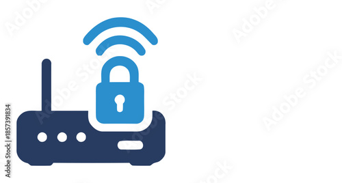 Dark blue router with blue wifi signal and padlock icon vector