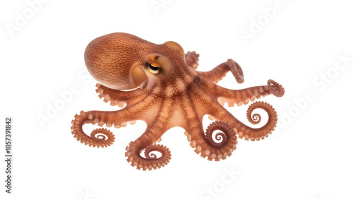 Adorable baby octopus PNG isolated on transparent background, cute marine animal with curly tentacles and textured skin, sea creature