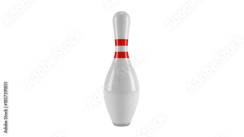 Quadro su tela Bowling pin with red stripes isolated PNG, classic ten pin bowling equipment for