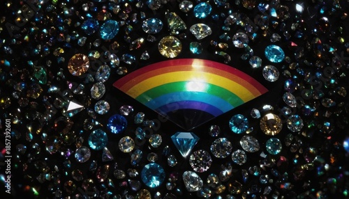 diamond crystal rainbow shine on black bg rotate. 9