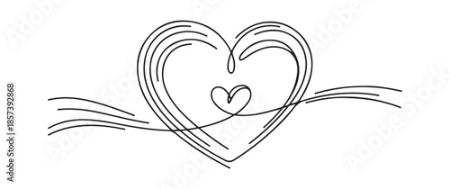 Artistic Scribble Style Double Heart Outline with Dynamic Wavy Lines - Sketchy Black Ink Illustration Representing Motherly Love or Relationships.