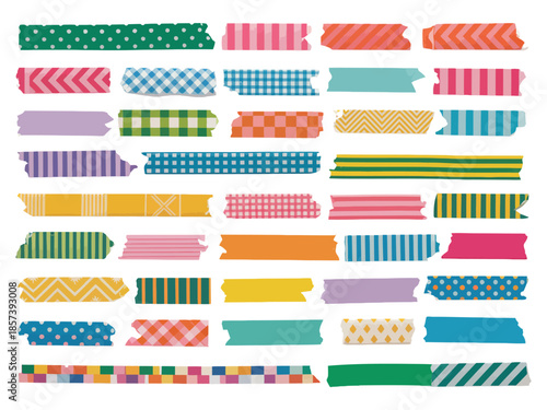 Patterned Masking Tape Illustration Set, Decorative Washi Tape Strips Collection for Craft, Scrapbooking and Creative Design