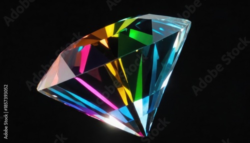 diamond crystal rainbow shine on black bg rotate. 6