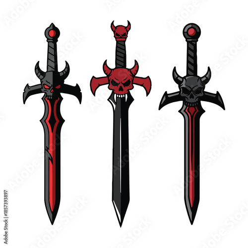 Vector illustration of two crossed antique medieval steel swords with sharp metal blades isolated on a white background as a set of ancient war weapon objects