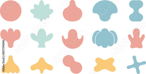 Pastel organic abstract shape collection with rounded blob forms, smooth contours, and creative vector artwork designs
