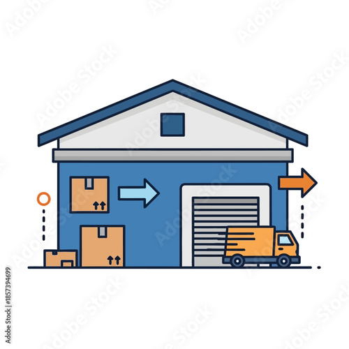 Warehouse logistics and transportation hub with truck and packages