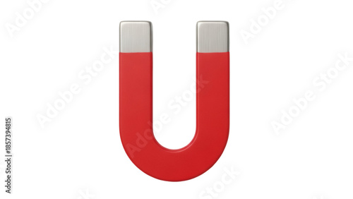 Red horseshoe magnet isolated PNG on transparent background, science equipment for physics experiments and educational use