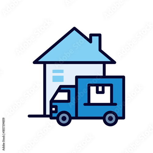 Moving Truck in Front of House Illustration
