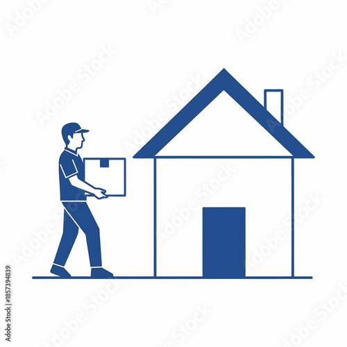 Delivery person handing over a package to a house