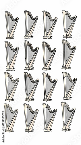 harp musical instrument icons set vector.