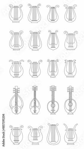 Vector lute icons set of stringed instruments vector.