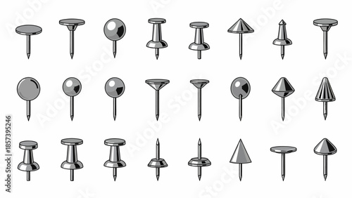 Set of various thumbtacks and push pins vector.