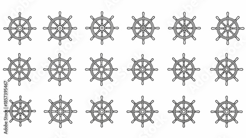 Ship Steering Wheels Set in Grid Pattern vector.