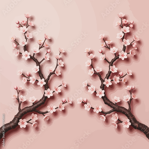 Elegant cherry blossom branches adorned with delicate pink flowers on a soft backdrop represent spring's beauty and renewal, evoking feelings of peace, serenity, and the essence of nature.