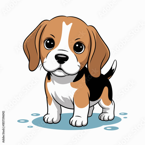 An adorable beagle puppy, full of charm and energy, standing playfully with an inviting expression, capturing the essence of joy and friendship that dogs bring into our lives.