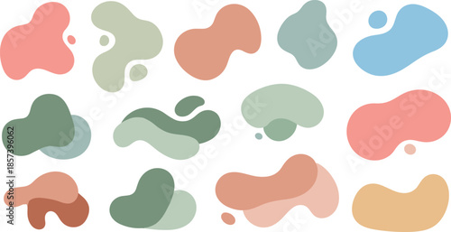 Colorful abstract organic blobs in grid layout with soft contours for modern design, backgrounds, and creative projects.