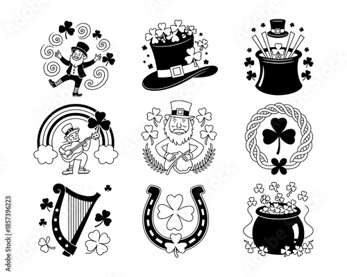 St Patricks Day Leprechaun Hat Rainbow Harp Horseshoe Pot of Gold Shamrocks clover