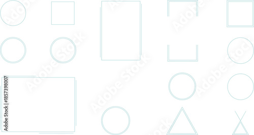 Geometric shape grid collection with circles, squares, rectangles, and triangles in outlined and nested vector artwork designs