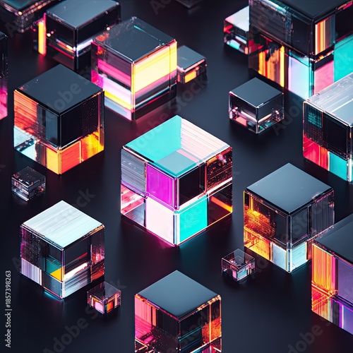 Abstract Colorful Geometric Cube Composition