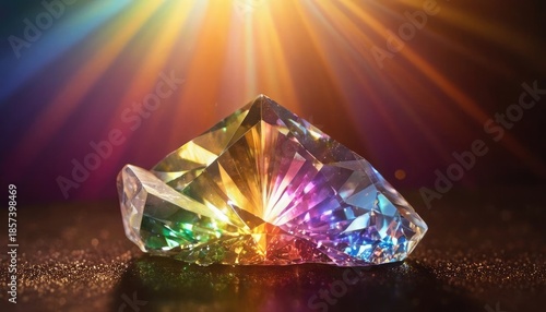 Glowing crystal light. Bright rainbow overlay with spectrum ray, lens flare, and glitter sparkles. Transparent background for jewelry, prism reflection, or bokeh abstract effect. 3