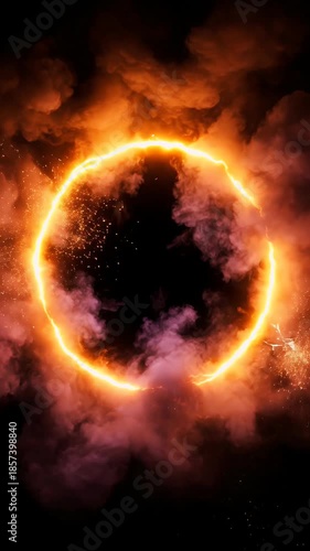Fiery Energy Ring Portal With Smoke And Sparks Footage