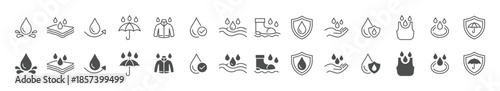 Waterproof icon set . Water Proof sign , water resistant icon , Vector illustration . 