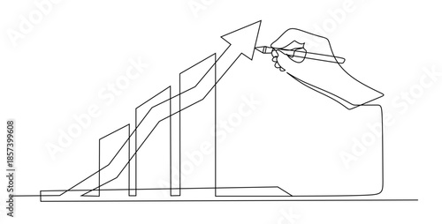Hand drawing business concept sketch of economical growth presentation diagram white board. Growing chart image with arrow up