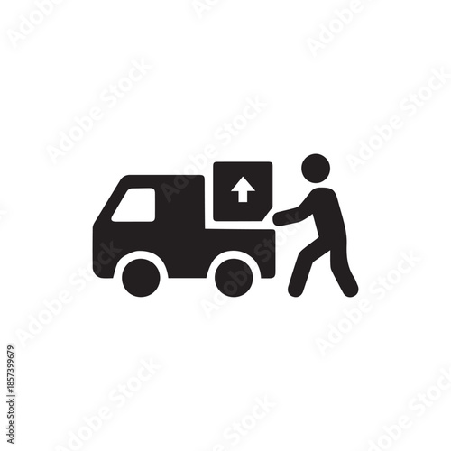 Delivery person loading boxes into a moving truck with a hand truck
