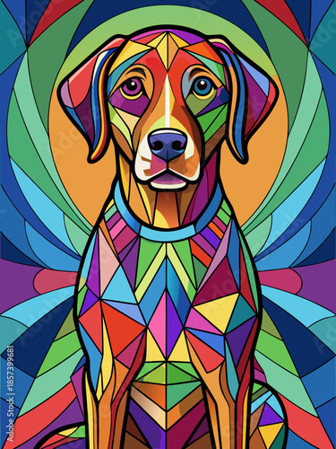 Dog real, full body , Stained Glass Style , rainbow color