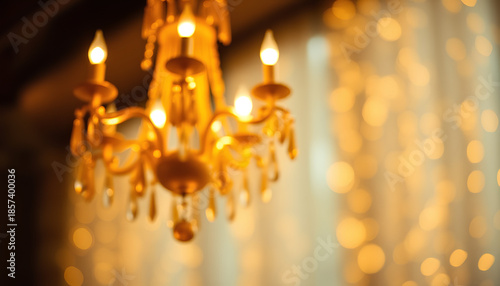 Golden chandelier dissolving into bokeh lights, abstract dreamy composition, soft blurred background, luxury vibe 2