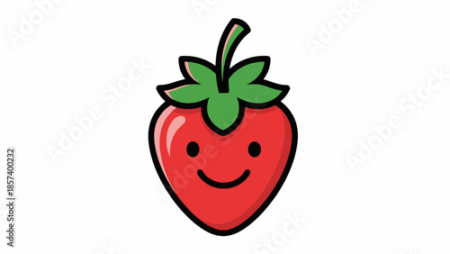 Happy Cartoon Strawberry Smiling, Isolated White Background, Cheerful Fruit Illustration